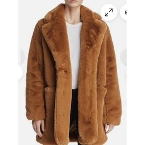 KZell Womens Mid Length Oversized  Soft Cozy Faux Fur Chocolate Brown Coat‎ Sz S